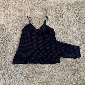 Gibson Navy Blue & White Polka Dot Tie Front Cami Top